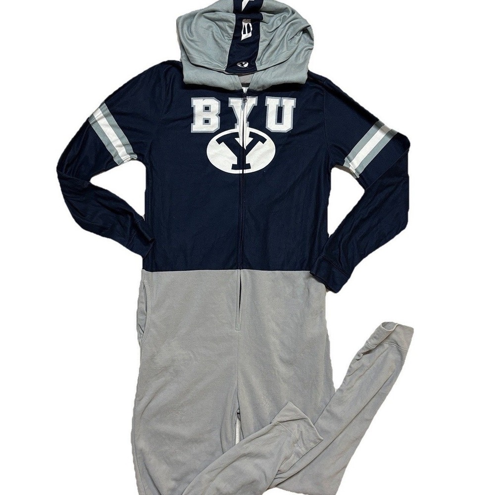 Concepts Sport BYU Cougars‎ Hooded Union Suit Navy Gray One Piece Pajamas Small